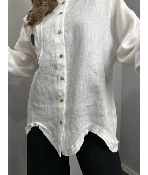 Рубашка женская белая дизайнерская льняная на длинный рукав Modna KAZKA MKKC9027-1 46-48