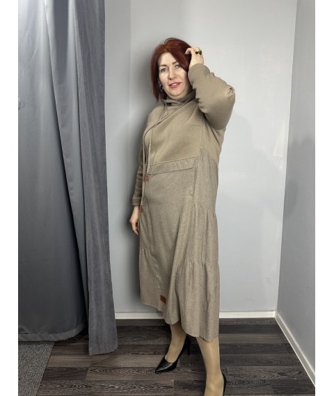 Платье женское коричневое с капюшоном миди Modna KAZKA MKPR2912-2 52
