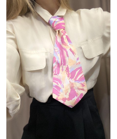 Женский галстук розовый с абстрактным принтом Modna KAZKA MKCRA202036