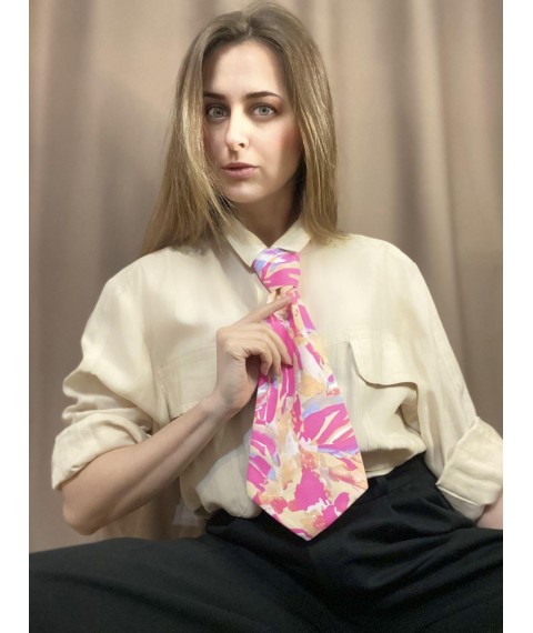 Женский галстук розовый с абстрактным принтом Modna KAZKA MKCRA202036