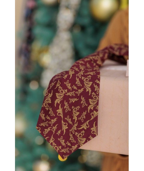 Женский галстук бордовый принт золото Modna KAZKA MKCRA202014 onesize