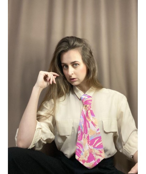 Женский галстук розовый с абстрактным принтом Modna KAZKA MKCRA202036 onesize