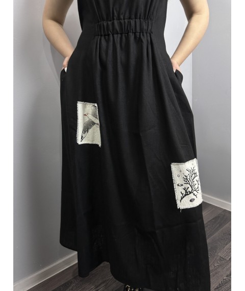Женское летнее платье из льна чёрное Modna KAZKA MKKC6021-2 46