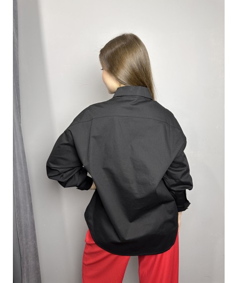 Рубашка женская черная оверсайз с 3D аппликацией Попугай Modna KAZKA MKNK2091-1