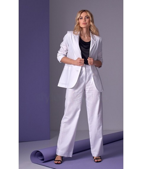 Костюм женский летний льняной брюки и пиджак белый Modna KAZKA Елион MKSN2239/2240-05