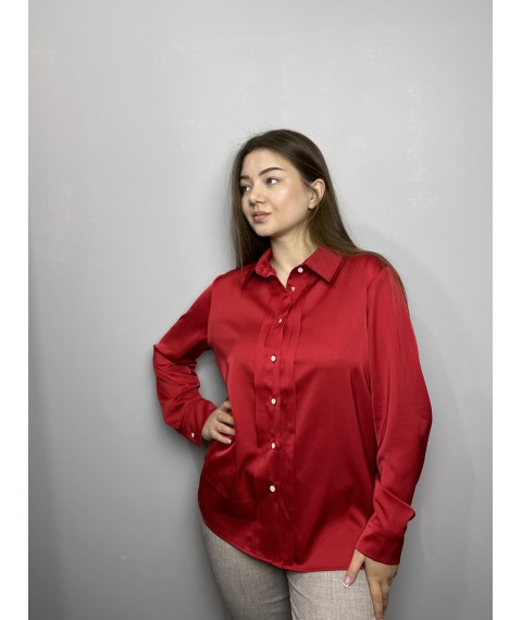 Блуза женская дизайнерская красная на пуговицах Modna KAZKA MKJL30775 46