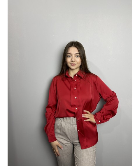 Блуза женская дизайнерская красная на пуговицах Modna KAZKA MKJL30775 48