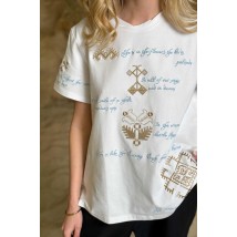 Женская футболка коттоновая белая с этно-принтом KAZKA MKRM4174-1 44-46