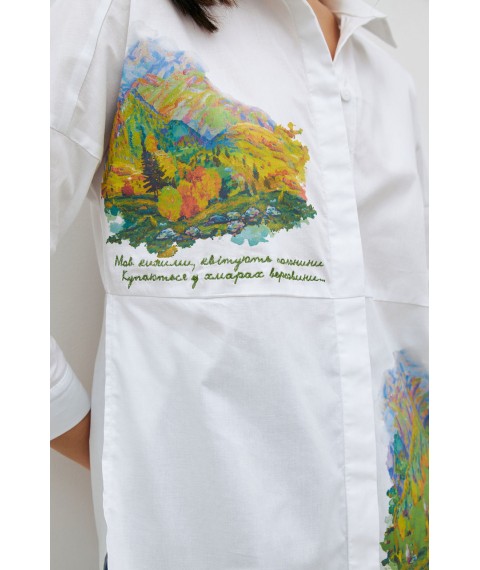 Рубашка женская свободного кроя белая с принтом Карпаты Modna KAZKA MKRM4184-1 42