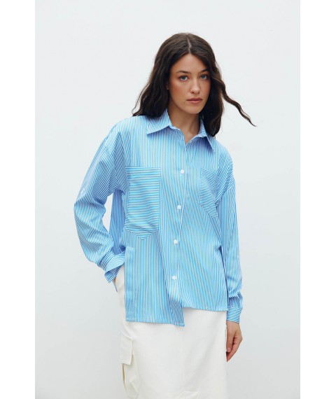 Рубашка с ассиметричными краями в голубую полоску Modna KAZKA MKRM4194-1 48