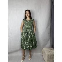 Платье женское в горохи по колено зелёное Modna KAZKA Притти MKSN2232-02 46