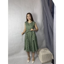 Платье женское в горохи по колено зелёное Modna KAZKA Притти MKSN2232-02