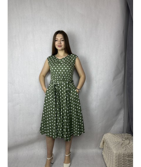 Платье женское в горохи по колено зелёное Modna KAZKA Притти MKSN2232-02