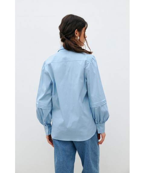 Женская голубая рубашка с декоративным карманом макраме Modna KAZKA MKRM4167-1 44