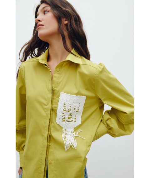 Женская хаки рубашка с декоративным карманом макраме Modna KAZKA MKRM4167-2 42