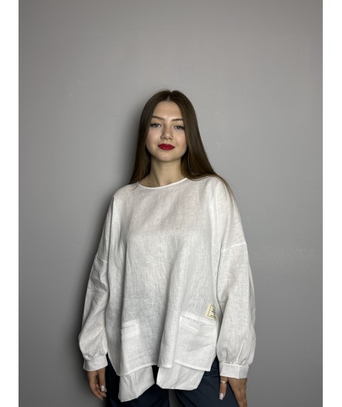 Блуза женская оверсайс белая лён Modna KAZKA MKKC9025-3 onesize