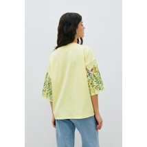 Женская футболка котоновая желтая с цветочным принтом KAZKA MKRM4176-1 40-42