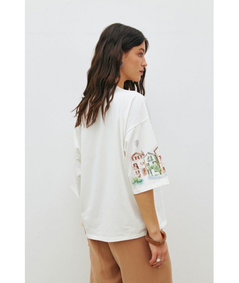 Женская белая котоновая футболка с ярким принтом KAZKA MKRM4177-1