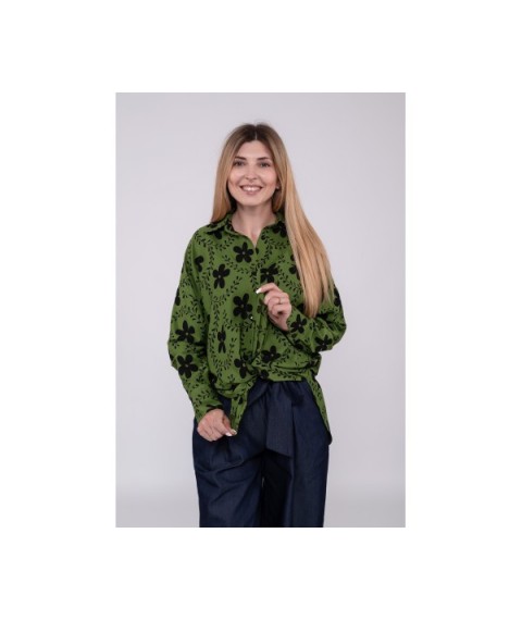 Зеленая женская рубашка с цветочным принтом Modna KAZKA MKLN1003-1 44