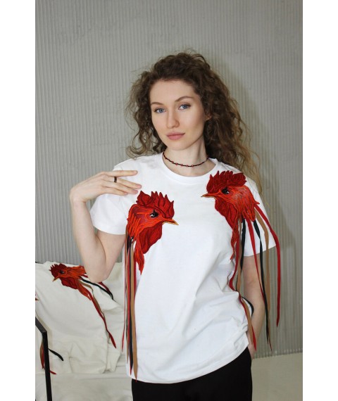 Женская белая футболка Петухи MKNK40325-1 Nora Kvittin - 52