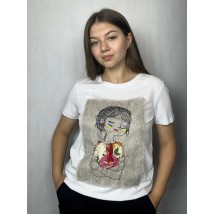 Футболка женская летняя с патриотическим вышитым рисунком белая с серым Modna KAZKA MKNK200428-4 50 - 50