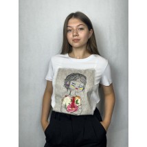 Футболка женская летняя с патриотическим вышитым рисунком белая с серым Modna KAZKA MKNK200428-4 50 - 50