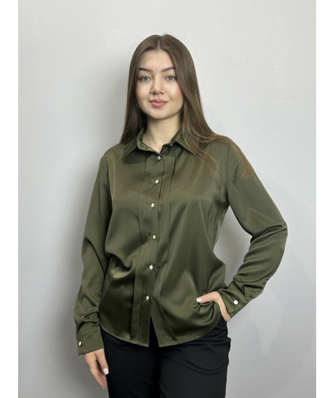 Блуза женская дизайнерская хаки на пуговицах MKJL30779