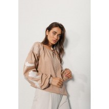 Вышиванка женская с ласточками на рукавах гладью темно-бежевая Modna KAZKA MKAR32828-13 44