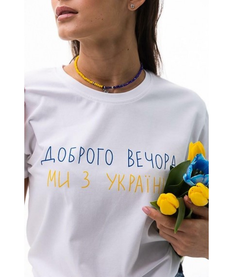 Футболка женская с украинским принтом белая ARJEN MKAR46581-1
