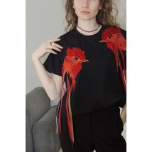 Футболка жіноча чорна з аплікацією півнів Modna KAZKA MKNK40325-2