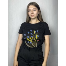 Футболка женская летняя с колосками черная MKNK200429-1