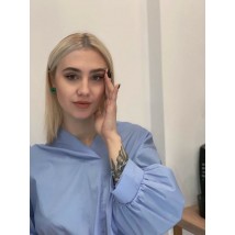 Рубашка женская базовая cottonовая с пуговицами голубая на стойку MKAD7479-12