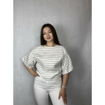 Блуза женская льняная в зеленую полоску белая Линк MKSH2706