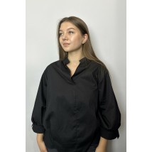 Рубашка женская базовая cottonовая с пуговицами на стойку чёрная MKAD7479-07