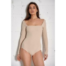 Боди женское в рубчик с квадратным вырезом бежевое Modna KAZKA MKAR46712-3 42