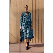 Свободное платье-трапеция с асимметричным низом бирюзовый AZURI MKAZ6720-2