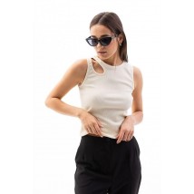 Майка женская в рубчик трикотажная с вырезом бежевая Modna KAZKA MKAR32763-3 44