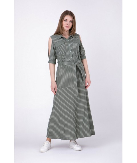 Летнее платье хаки в пол в полоску Modna KAZKA MKRM1955-3