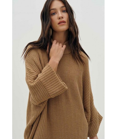 Платье вязаное oversize с разрезом бежевый Modna KAZKA MKRM4220-2