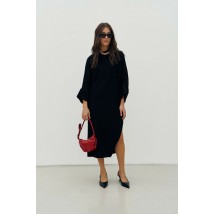 Платье вязаное oversize с разрезом черный Modna KAZKA MKRM4220-1 One size
