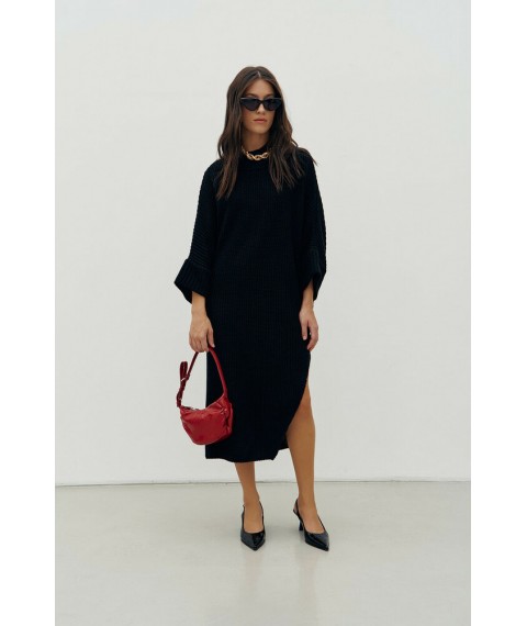 Платье вязаное oversize с разрезом черный Modna KAZKA MKRM4220-1 One size