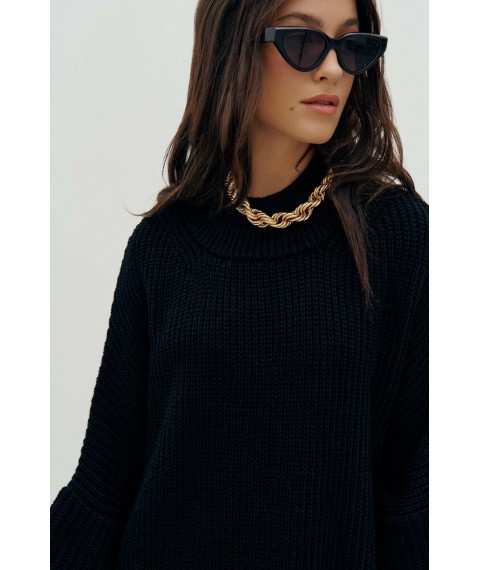 Платье вязаное oversize с разрезом черный Modna KAZKA MKRM4220-1 One size