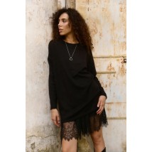 Черное платье из ангоры с кружевной юбкой Modna KAZKA MKAZ6742-1