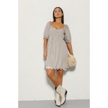 Платье женское летнее в цветочки бежевое с кружевом снизу ARJEN MKAR32940-1