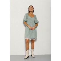 Платье женское летнее в цветочки фисташковое с кружевом снизу ARJEN MKAR32940-2