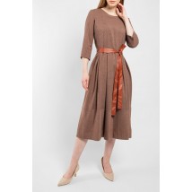 Платье женское миди с поясом коричневое в клетку Modna KAZKA MKPR2117-2 48