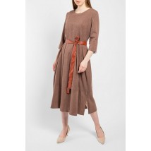 Платье женское миди с поясом коричневое в клетку Modna KAZKA MKPR2117-2 48
