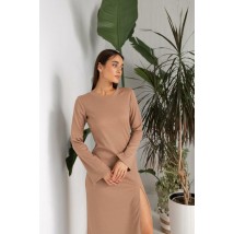 Платье женское трикотажное с разрезом на ноге мокко MKBS6483-1