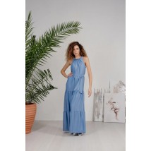 Платье женское ярусное макси с завязками синее AZURI MKAZ6209-01