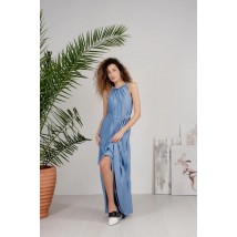 Платье женское ярусное макси с завязками синее AZURI MKAZ6209-01